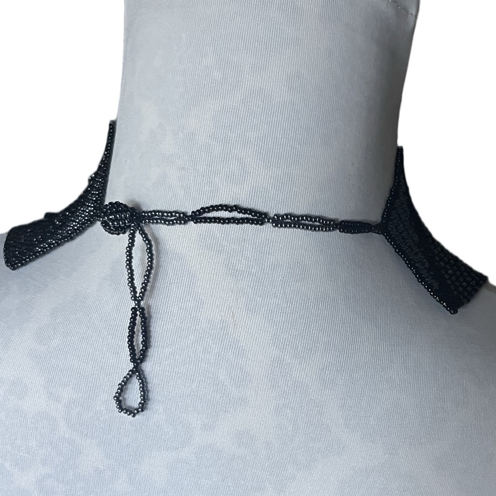 Black & Gray Multi-Strand Seed Bead Bib Statement Necklace - Picture 3 of 4